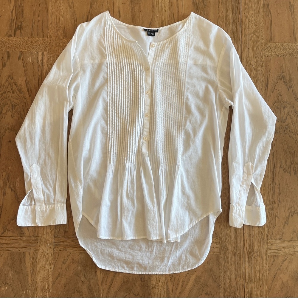 Theory white button-down shirt with pleated detail